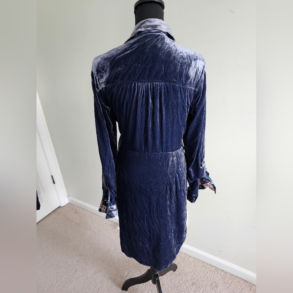 Anthropologie Maeve Navy Velvet Dress w/ Floral Lining - Sz 14 - Picture 3 of 7